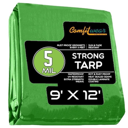 Comfitwear 5 MIL Standard Strong Multi-Purpose Tarp Cover Rust Proof Waterproof Reinforced Edges, Green MTG-912